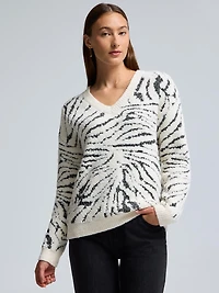 Marble Pattern V-Neck Sweater