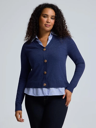 Ensemble cardigan et blouse à rayures 2 en 1