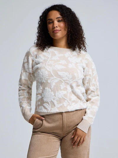 Chandail en tricot pelucheux à jacquard floral