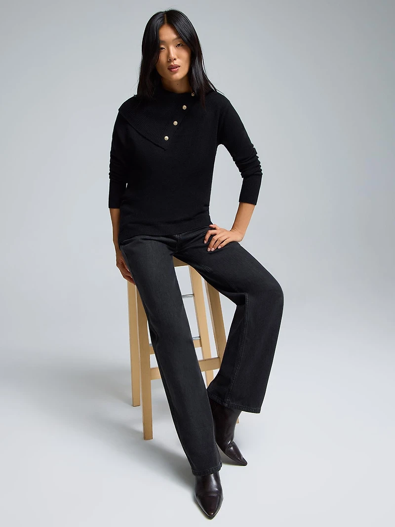 Split Neck Sweater With Button Details