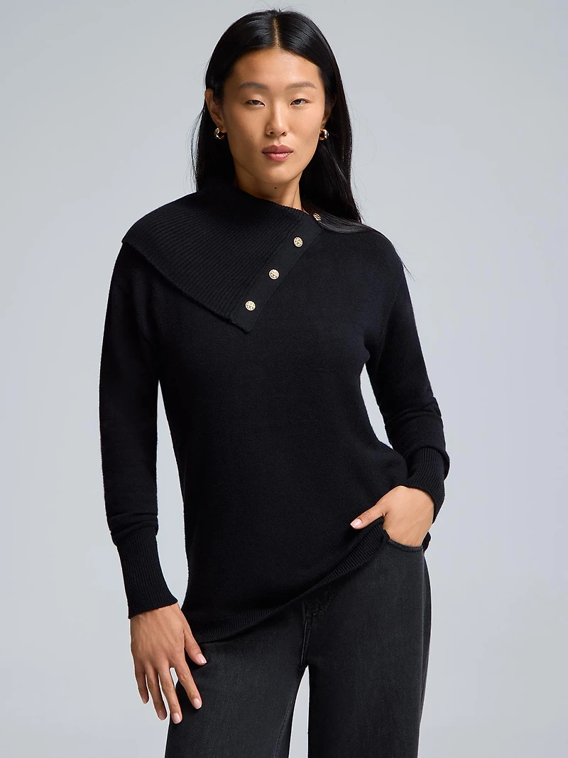 Split Neck Sweater With Button Details