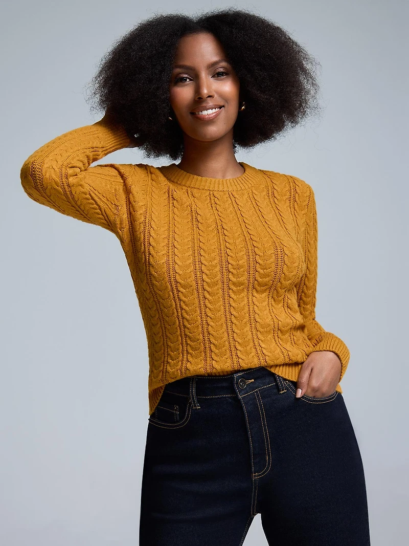 Crew Neck Cable Knit Sweater