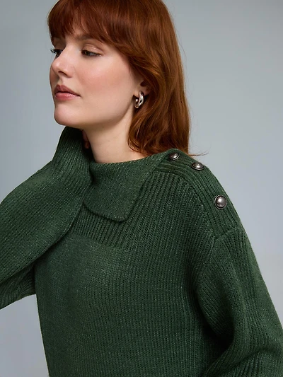 Split Neck Shaker Stitch Sweater