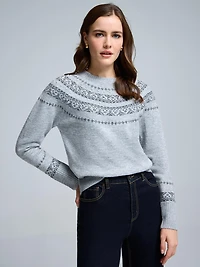Pearl & Rhinestone Embellished Fair Isle Sweater