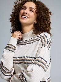 Chandail côtelé à rayures et col montant