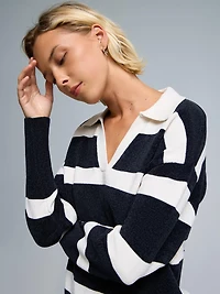 Chandail rayé en chenille à col polo