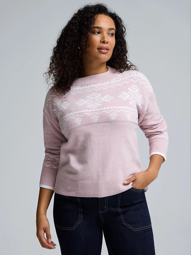 Fair Isle Mock Neck Chenille Sweater