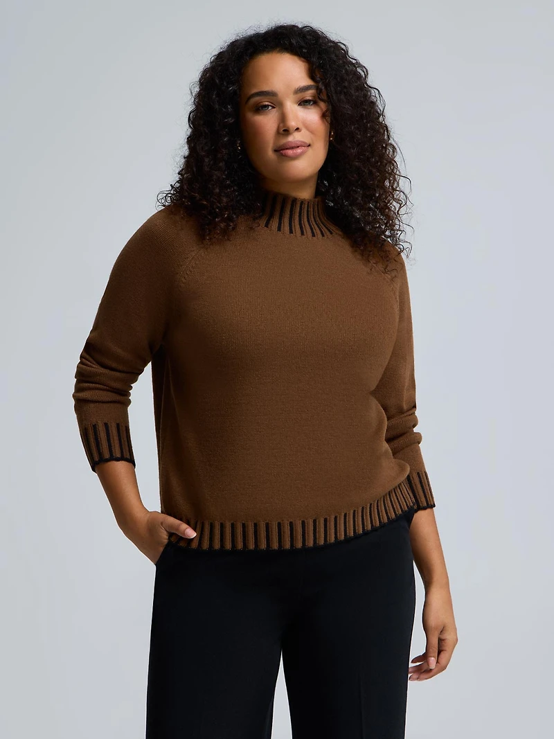 Contrast Stitch Mock Neck Sweater