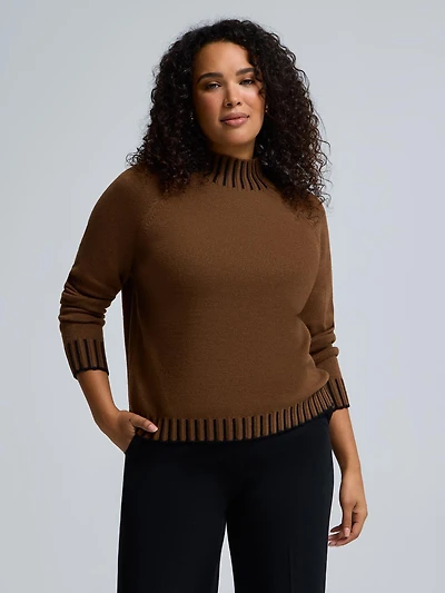 Contrast Stitch Mock Neck Sweater
