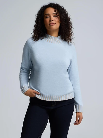 Contrast Stitch Mock Neck Sweater