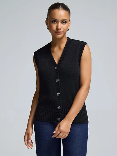 Wool Button-Front Sweater Vest