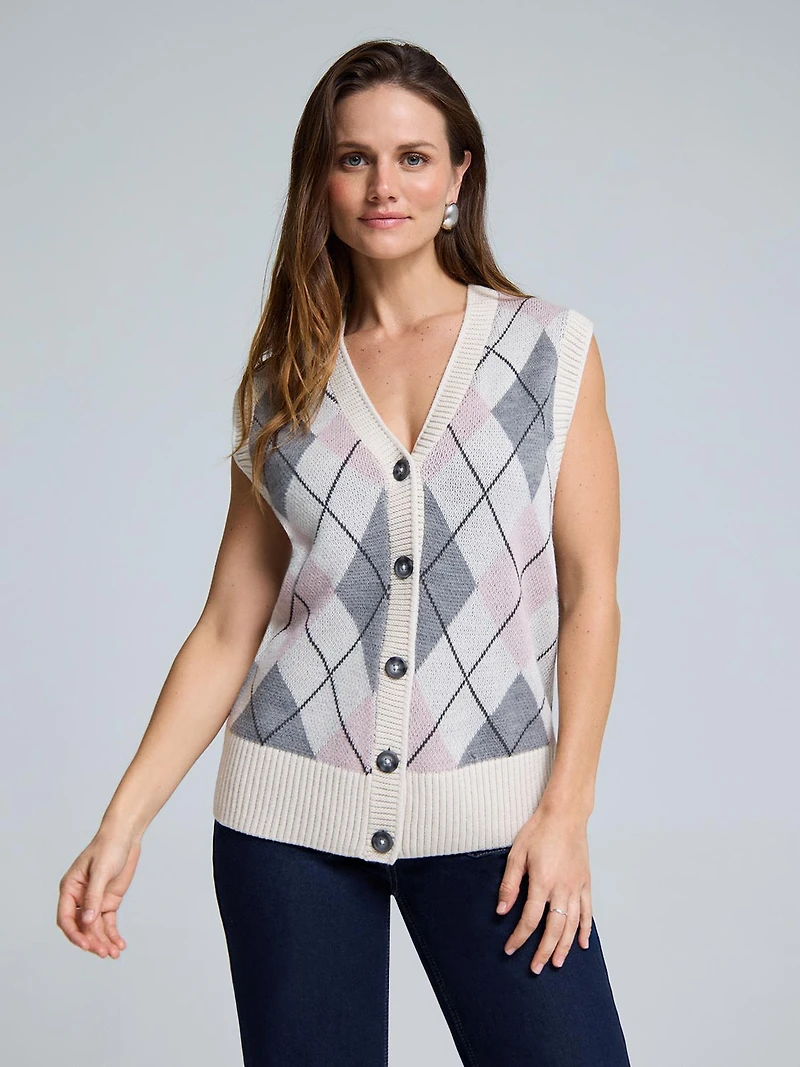 Argyle Wool Button-Front Sweater Vest