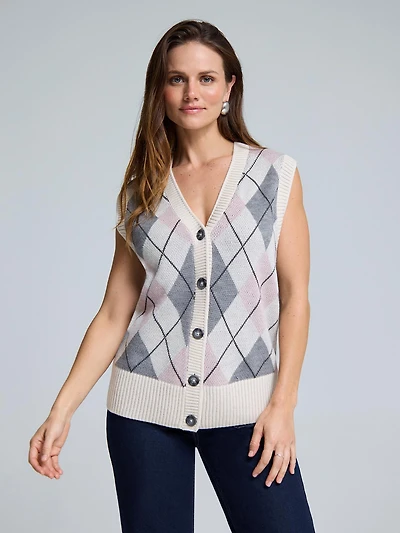 Argyle Wool Button-Front Sweater Vest