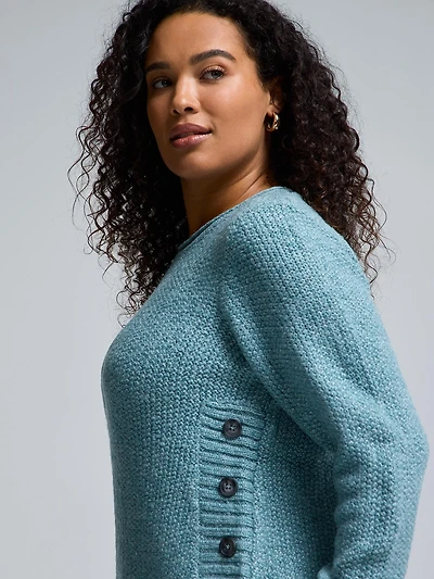 Button-Detail Rounded Hem Sweater