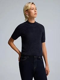 Fuzzy Mock Neck Short Sleeve Sweater
