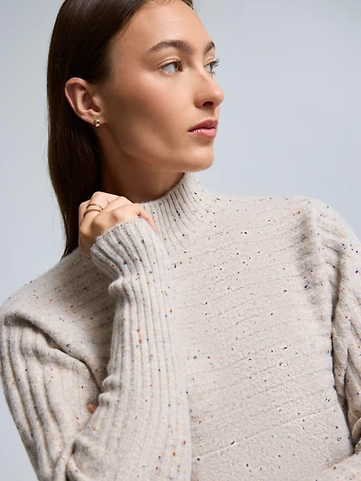 Chandail à col montant, manches dolman et maille côtelée