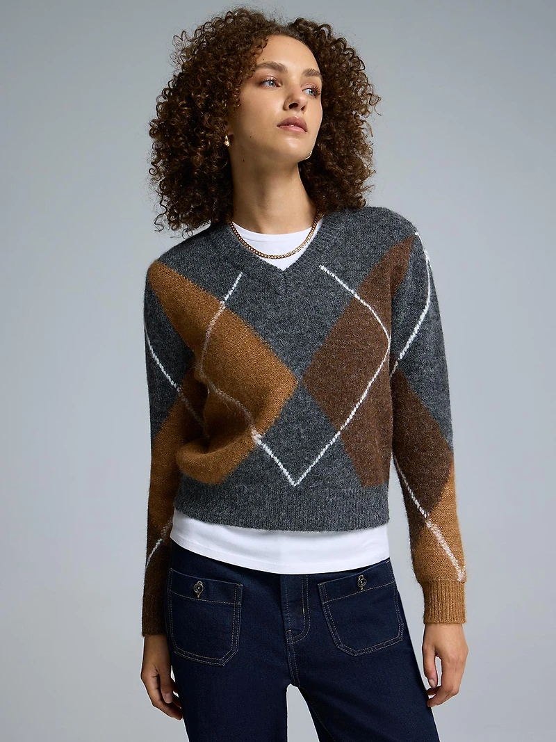Argyle V-Neck Sweater