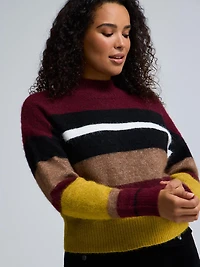 Chandail rayé à col montant en tricot pelucheux