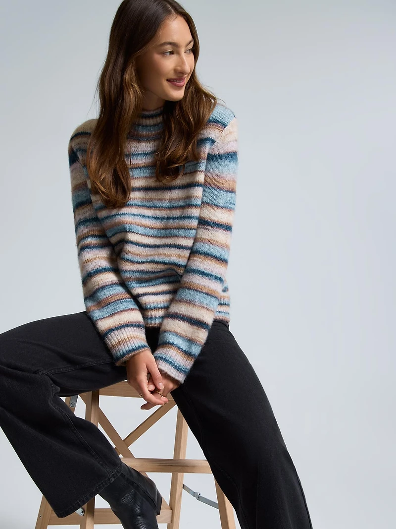 Striped Mock Neck Sweater