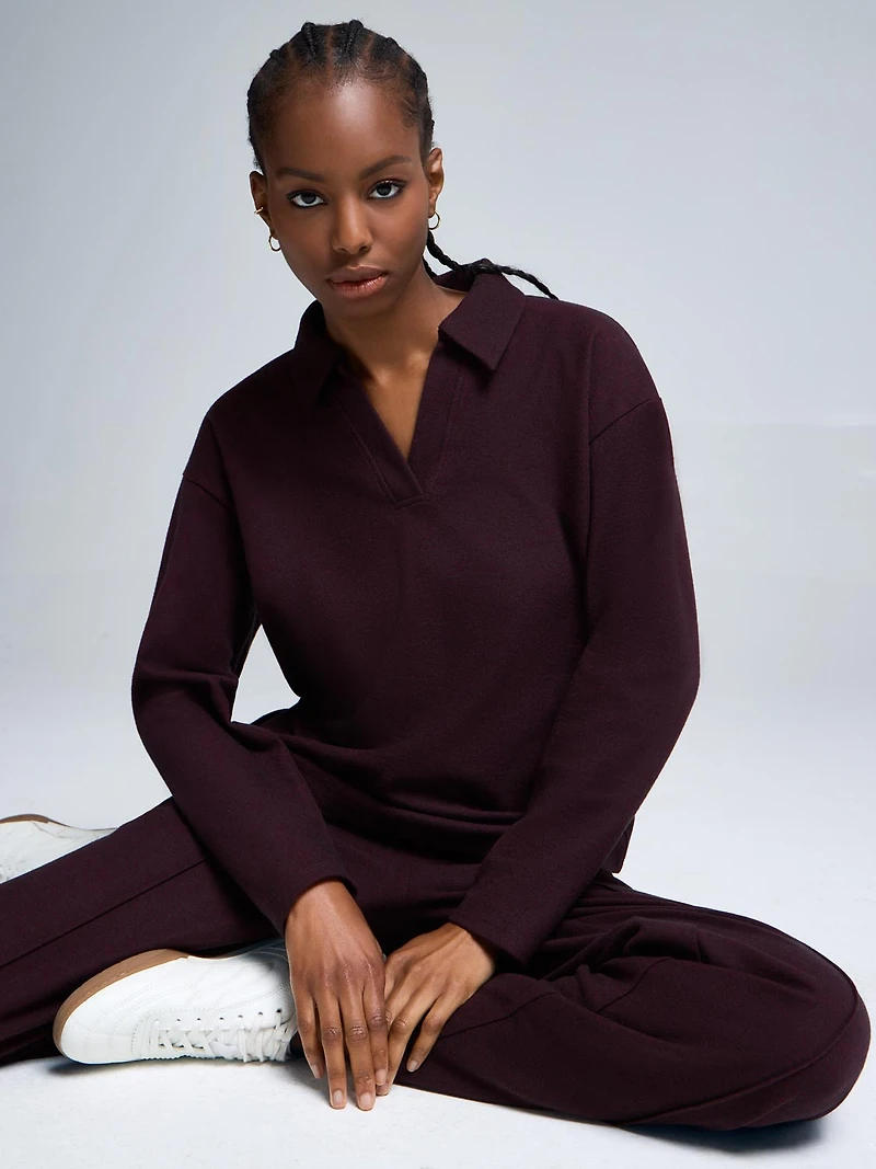 Johnny Collar Ribbed Cotton-Blend Top
