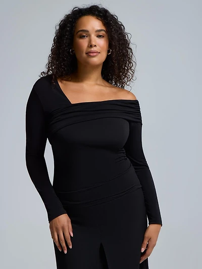 Asymmetric Foldover Neckline Top