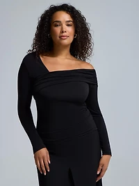 Asymmetric Foldover Neckline Top