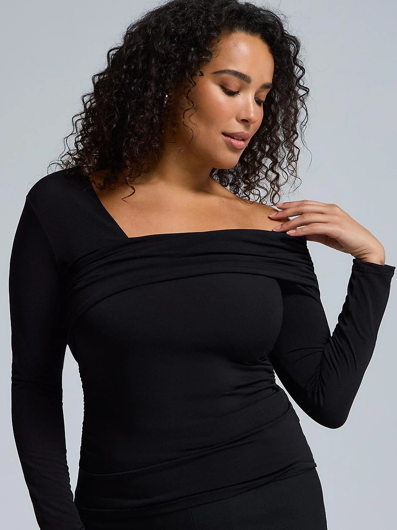 Asymmetric Foldover Neckline Top