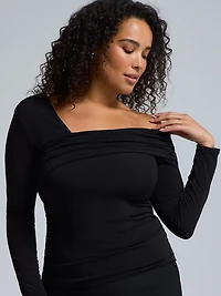 Asymmetric Foldover Neckline Top