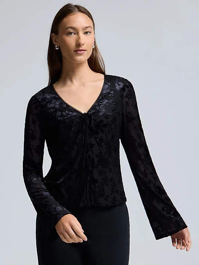 Cardigan en velours à nouer sur le devant