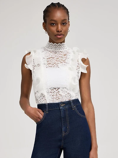 Ruffle Detail Sleeveless Lace Top