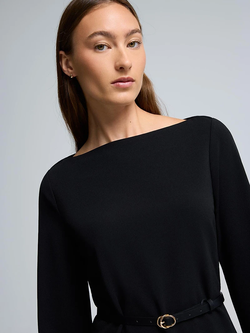 Boat Neck Belted Tunic Top