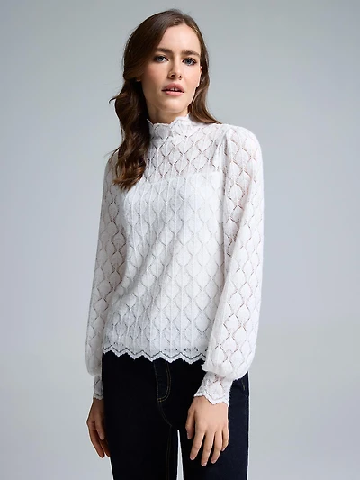 Scallop Lace Mock Neck Top