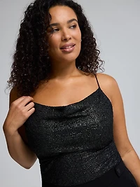 Textured Foil Cowl Neck Tank Top