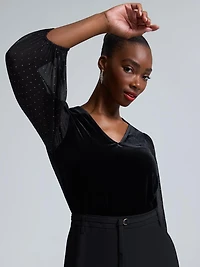 Rhinestone Sleeve Velvet Top