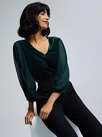 Rhinestone Sleeve Velvet Top