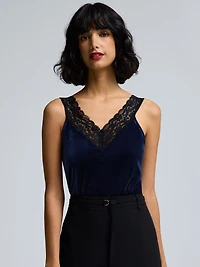 Camisole en velours à col V et dentelle