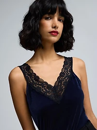 Camisole en velours à col V et dentelle