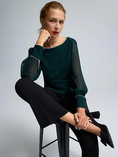 Rhinestone Boat Neck Top