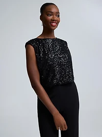 Cropped Sequin Mesh Bubble Hem Top