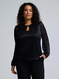 Haut en maille plissée avec ouverture sur le devant