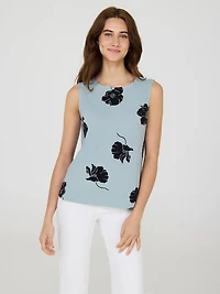 Sleeveless Floral Crepe Shell Top