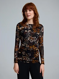 Haut en maille à col bateau imprimé floral