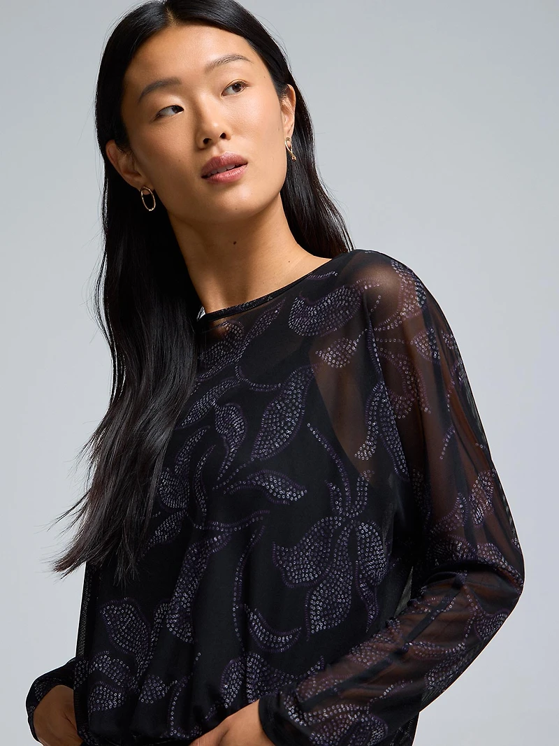 Floral Print Mesh Bubble Top