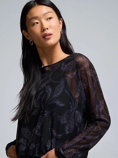 Floral Print Mesh Bubble Top