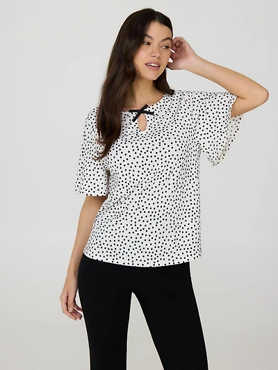 Flutter Sleeve Polka Dot Top