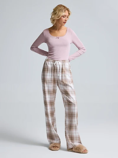 Wide Leg Plaid Pajama Pants