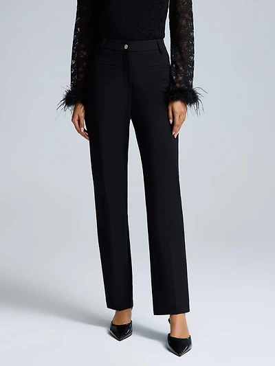 Mid-Rise Straight Leg Stretch Pants