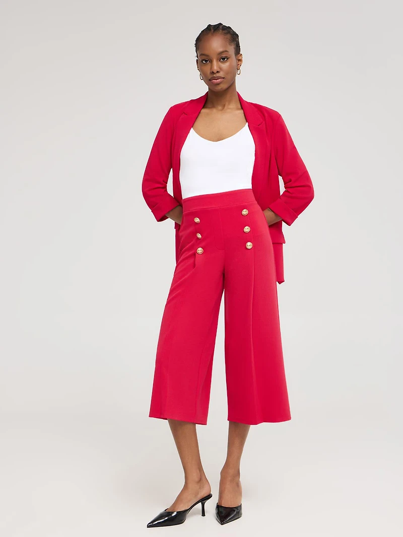 Wide-Leg Gaucho Pants With Button Details