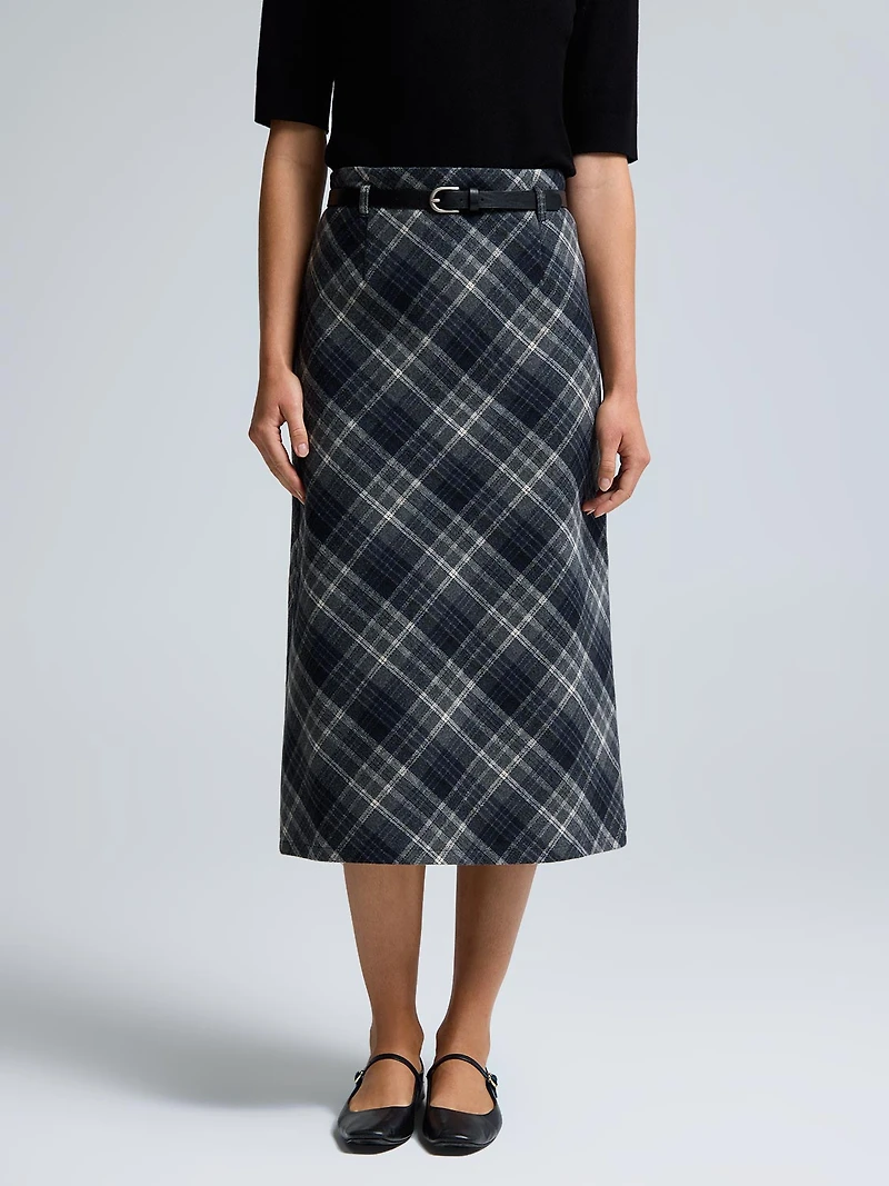 Midi Plaid Skirt With Belt