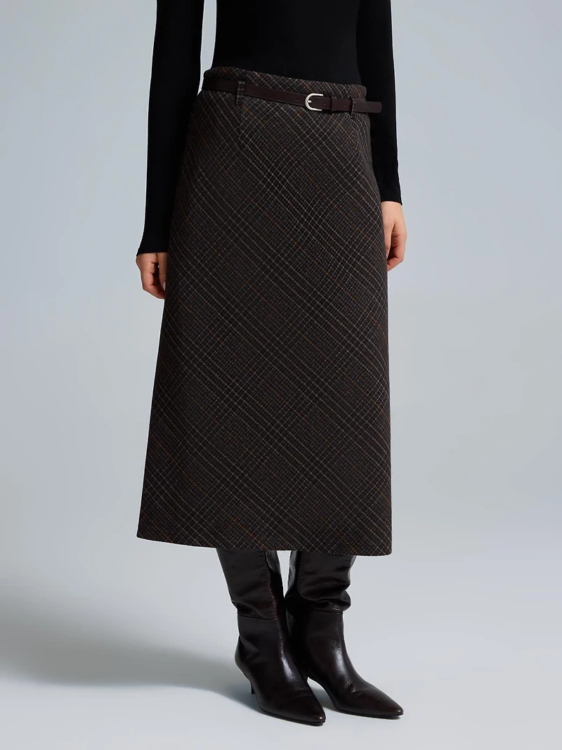 Belted Plaid Skirt